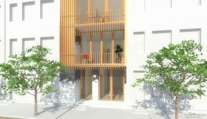 Duurzame particuliere zelfbouw meer generatie gezinswoning (gevelbeeld ingang straatzijde) - Stek | Eustace Architectuur