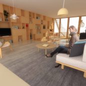 Duurzame particuliere zelfbouw meer generatie gezinswoning (interieur woonkamer) - Stek | Eustace Architectuur